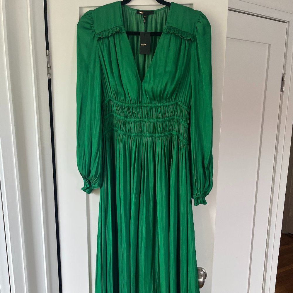Maje Riannette Smocked Midi Dress, size 38 (M) - Picture 3 of 4